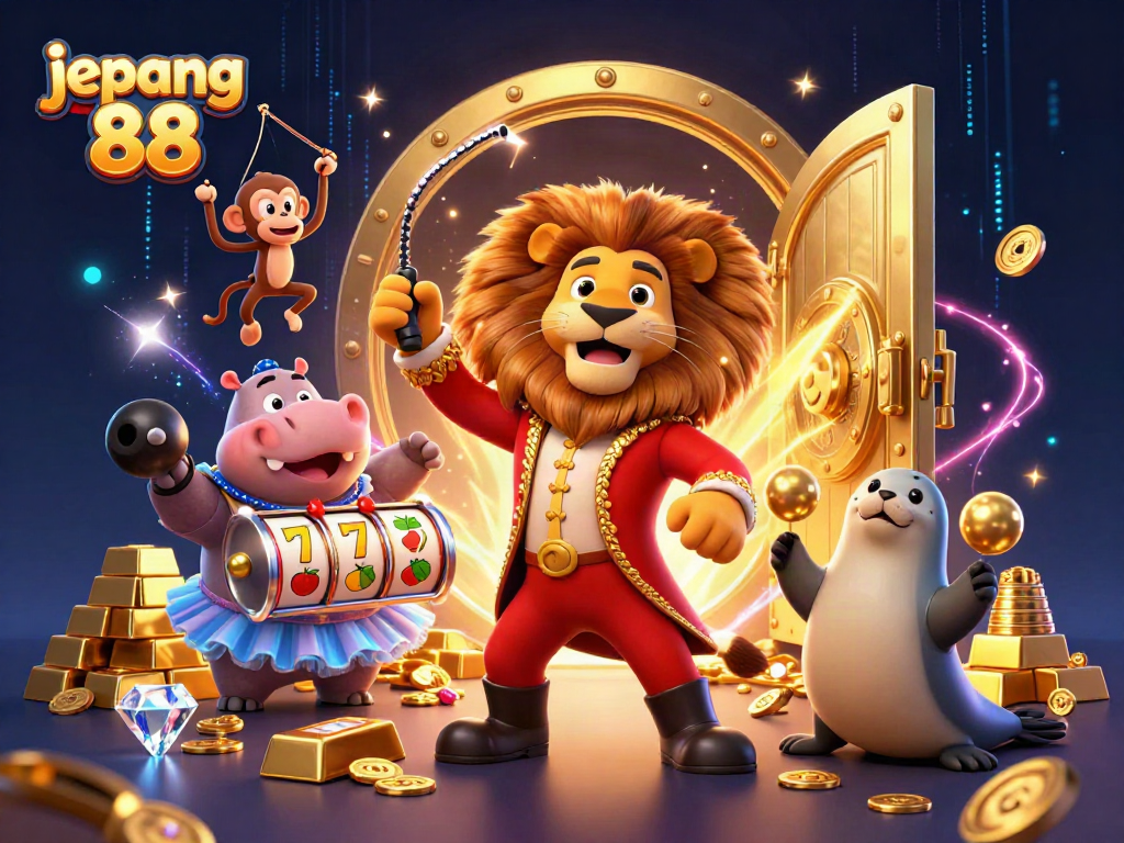 Experience the thrill of jepang 88 with interactive slot themes and vibrant characters in a dazzling casino scene.