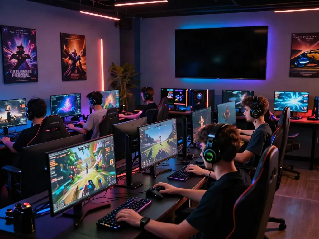 Players engaged in a premium gaming session showcasing luxury12 link features in a high-tech studio.