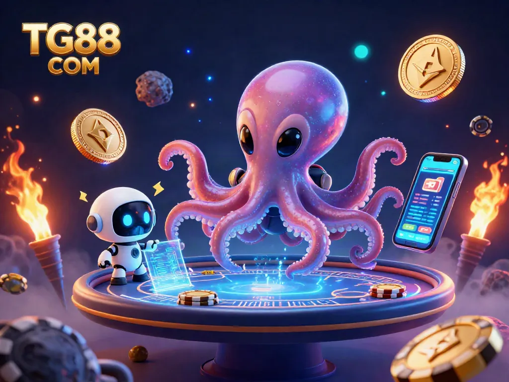 Engage with the thrilling TG88 COM online casino, featuring a dynamic alien octopus poker scene!