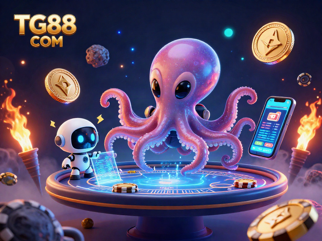 Engage with the thrilling TG88 COM online casino, featuring a dynamic alien octopus poker scene!