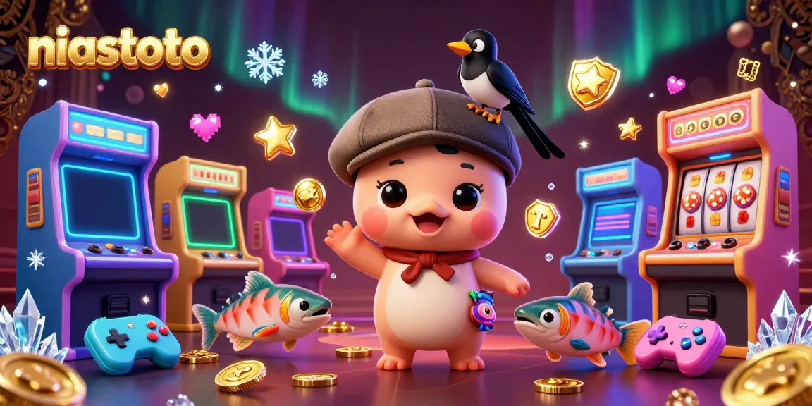Engage in thrilling games at niastoto, featuring vibrant 3D characters and lively casino elements.