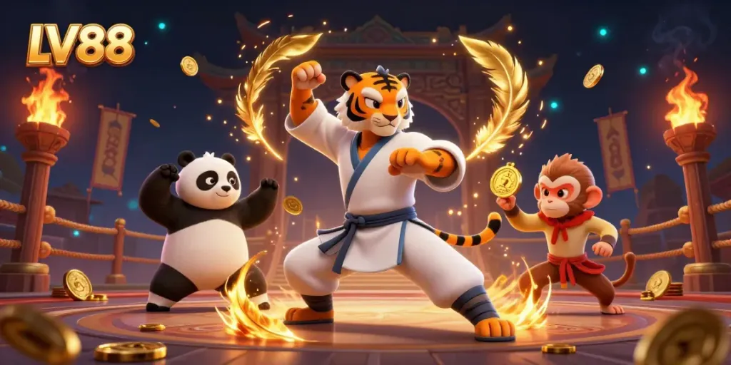 Experience thrilling gameplay at LV88 with a dynamic illustration showcasing exciting casino action.