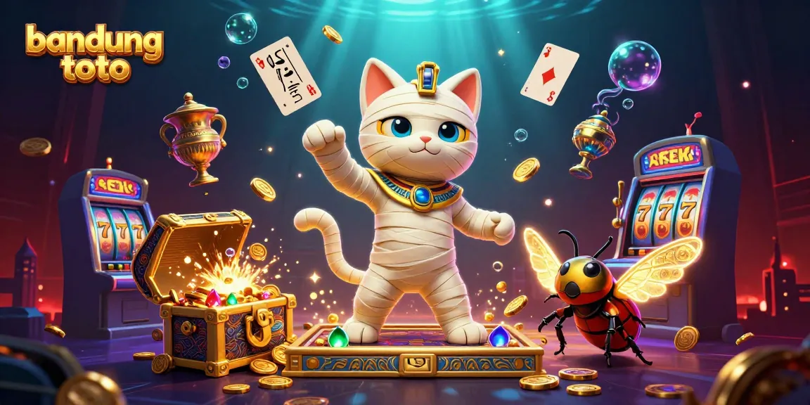 Join the action with bandung toto as a 3D cartoon mummy cat bursts from a golden sarcophagus in a vibrant casino.