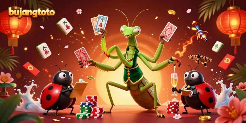 Engage with bujangtoto in this vibrant 3D casino scene showcasing animated characters and game elements.