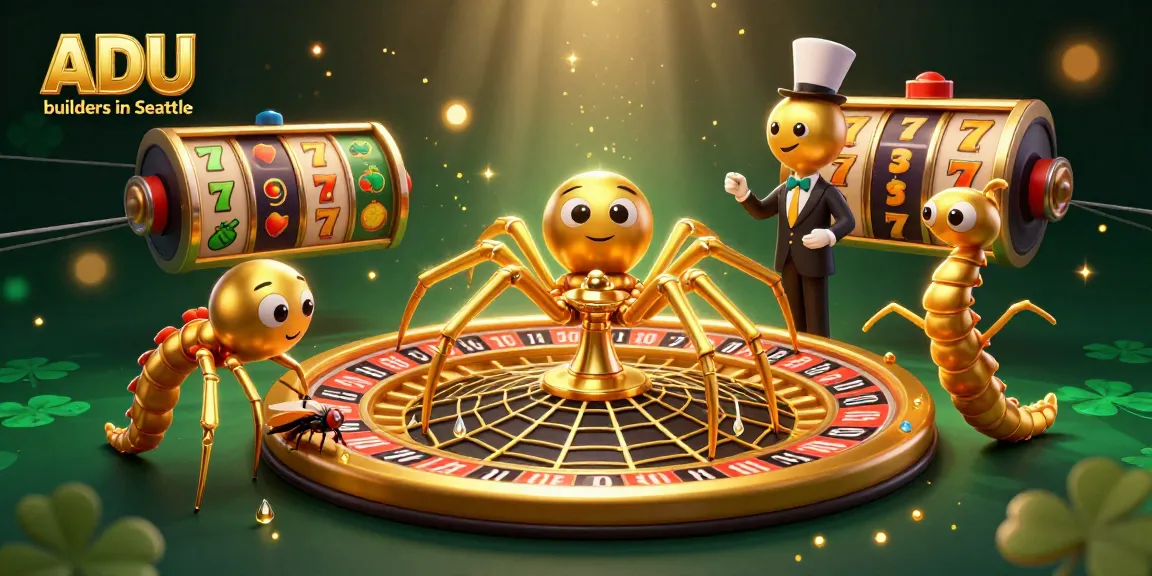 Interactive roulette scene featuring ADU builders in Seattle themed characters and rich casino elements.